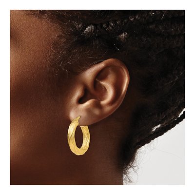 14K Yellow Gold Textured Tube Hoop Earrings – view 4