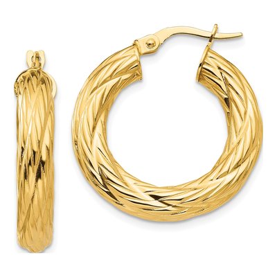 14K Yellow Gold 28mm Textured Tube Hoop Earrings