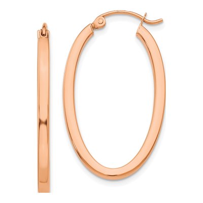 14K Rose Gold Oval Tube Hoop Earrings