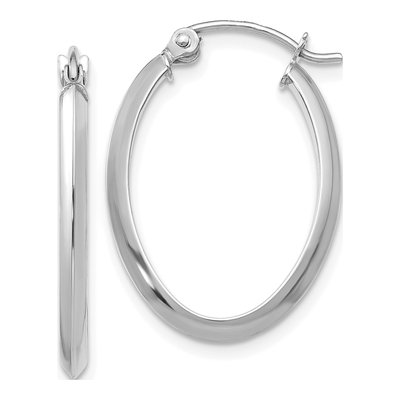 14K White Gold Oval Tube Hoop Earrings