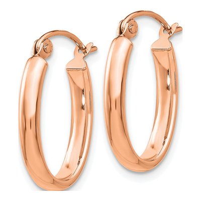 14K Rose Gold Oval Tube Hoop Earrings – view 3