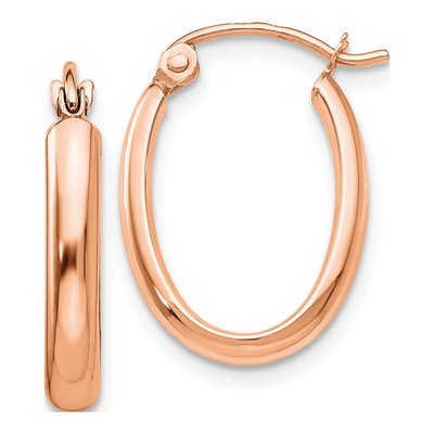 14K Rose Gold Oval Tube Hoop Earrings