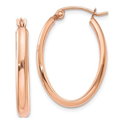 14K Rose Gold Oval Tube Hoop Earrings