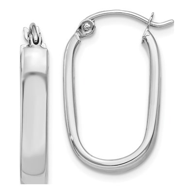 14K White Gold Oval Tube Hoop Earrings
