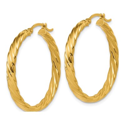 14K Yellow Gold 31mm Patterned Hoop Earrings – view 3