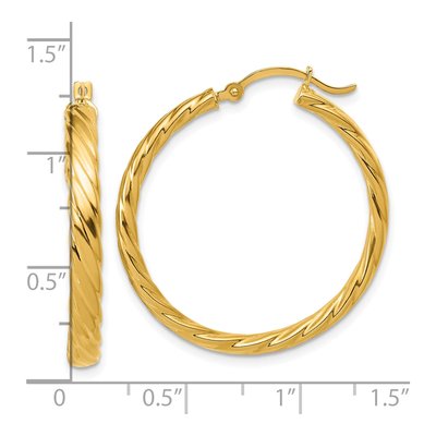 14K Yellow Gold 31mm Patterned Hoop Earrings – view 5
