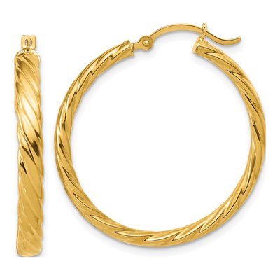 14K Yellow Gold 31mm Patterned Hoop Earrings