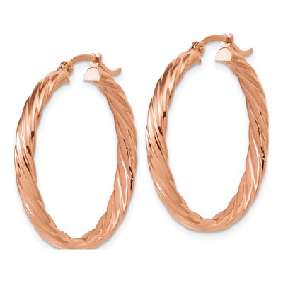 14K Rose Gold 31mm Large Patterned Hoop Earrings – view 2