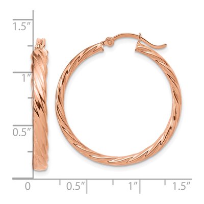 14K Rose Gold 31mm Large Patterned Hoop Earrings – view 3