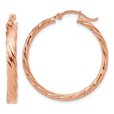 14K Rose Gold 31mm Large Patterned Hoop Earrings