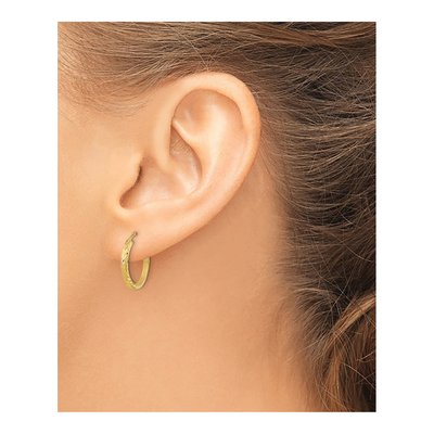 14K Yellow Gold 15mm Diamond-Cut Endless Hoop Earrings – view 4