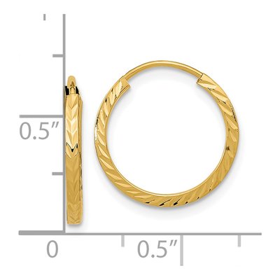 14K Yellow Gold 15mm Diamond-Cut Endless Hoop Earrings – view 5