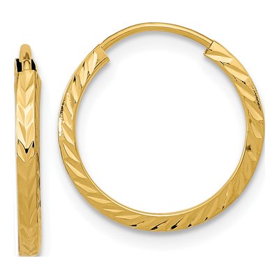 14K Yellow Gold 15mm Diamond-Cut Endless Hoop Earrings