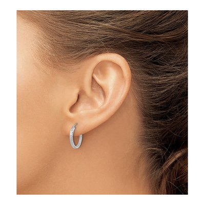 14K White Gold 15mm Diamond-Cut Endless Hoop Earrings – view 4