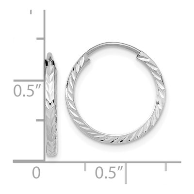 14K White Gold 15mm Diamond-Cut Endless Hoop Earrings – view 5