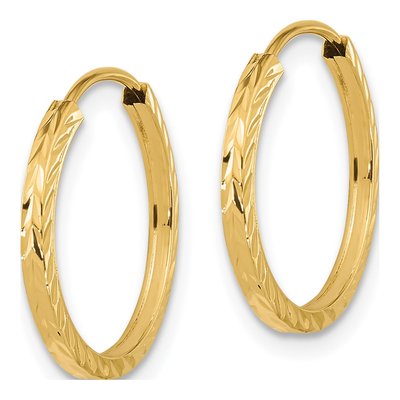 14K Yellow Gold 17mm Diamond-Cut Endless Hoop Earrings – view 3