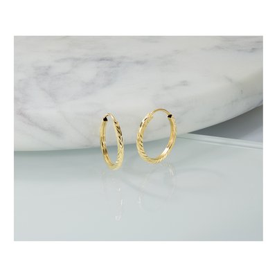14K Yellow Gold 17mm Diamond-Cut Endless Hoop Earrings – view 6