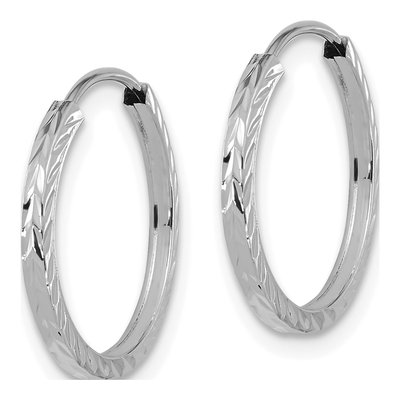 14K White Gold 17mm Diamond-Cut Endless Hoop Earrings – view 3