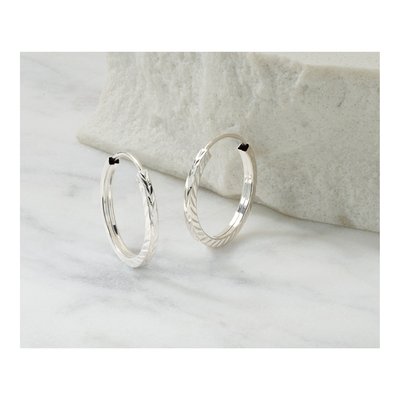 14K White Gold 17mm Diamond-Cut Endless Hoop Earrings – view 6