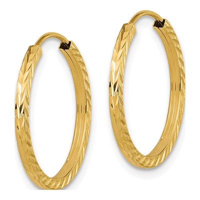 14K Yellow Gold 20mm Diamond-Cut Endless Hoop Earrings – view 3