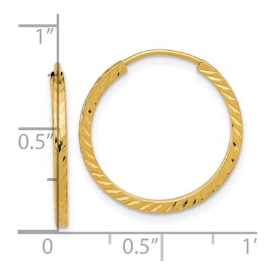 14K Yellow Gold 20mm Diamond-Cut Endless Hoop Earrings – view 5