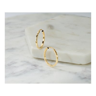 14K Yellow Gold 20mm Diamond-Cut Endless Hoop Earrings – view 6
