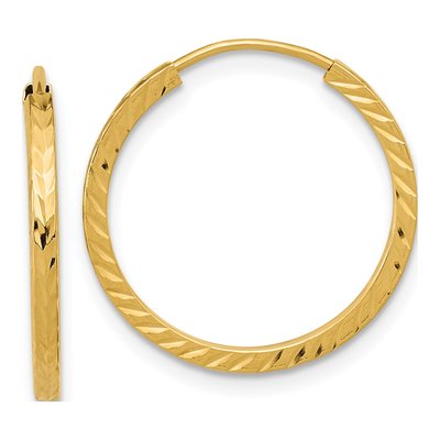14K Yellow Gold 20mm Diamond-Cut Endless Hoop Earrings