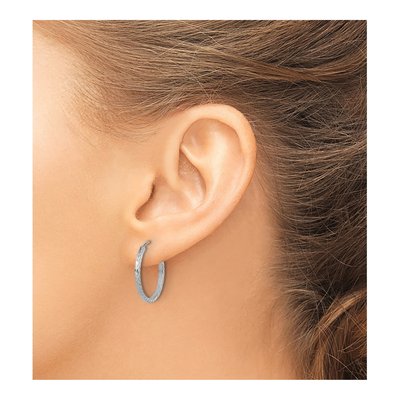 14K White Gold Diamond-Cut Endless Hoop Earrings – view 4