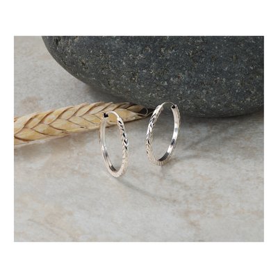 14K White Gold Diamond-Cut Endless Hoop Earrings – view 6