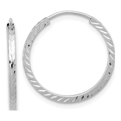 14K White Gold 20mm Diamond-Cut Endless Hoop Earrings