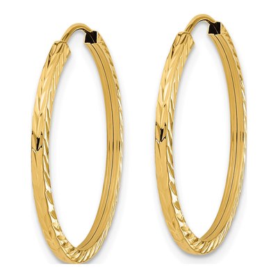 14K Yellow Gold 25mm Diamond-Cut Endless Hoop Earrings – view 3