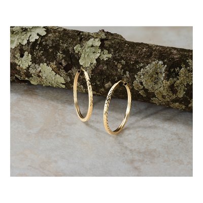 14K Yellow Gold 25mm Diamond-Cut Endless Hoop Earrings – view 6