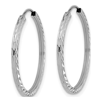 14K White Gold 25mm Diamond-Cut Endless Hoop Earrings – view 3