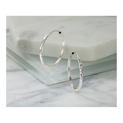 14K White Gold 25mm Diamond-Cut Endless Hoop Earrings – view 6