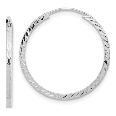 14K White Gold 25mm Diamond-Cut Endless Hoop Earrings