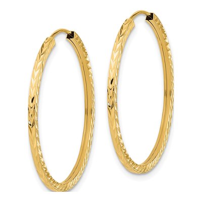 14K Yellow Gold 30mm Diamond-Cut Endless Hoop Earrings – view 2