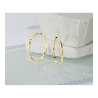 14K Yellow Gold 30mm Diamond-Cut Endless Hoop Earrings – view 5
