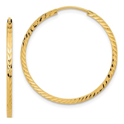 14K Yellow Gold 30mm Diamond-Cut Endless Hoop Earrings