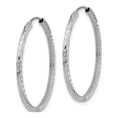 14K White Gold 30mm Diamond-Cut Endless Hoop Earrings – view 2