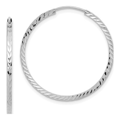 14K White Gold 30mm Diamond-Cut Endless Hoop Earrings