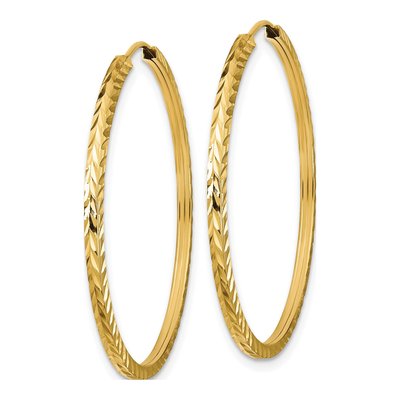 14K Yellow Gold 35mm Diamond-Cut Endless Hoop Earrings – view 2