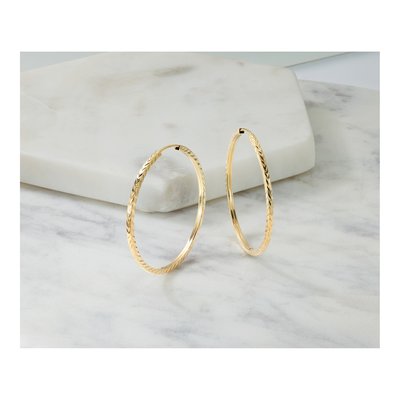 14K Yellow Gold 35mm Diamond-Cut Endless Hoop Earrings – view 5