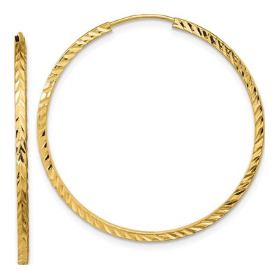 14K Yellow Gold 35mm Diamond-Cut Endless Hoop Earrings