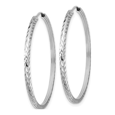 14K White Gold 35mm Diamond-Cut Endless Hoop Earrings – view 3