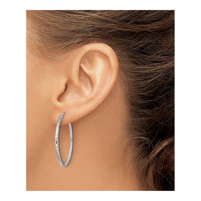 14K White Gold 35mm Diamond-Cut Endless Hoop Earrings – view 4