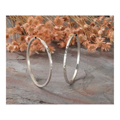 14K White Gold 35mm Diamond-Cut Endless Hoop Earrings – view 6