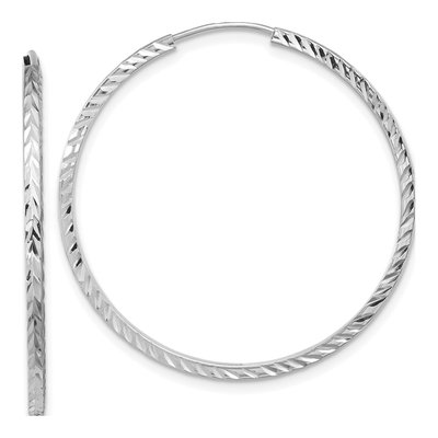 14K White Gold 35mm Diamond-Cut Endless Hoop Earrings