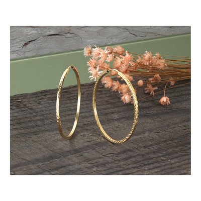 14K Yellow Gold 40mm Diamond-Cut Endless Hoop Earrings – view 6