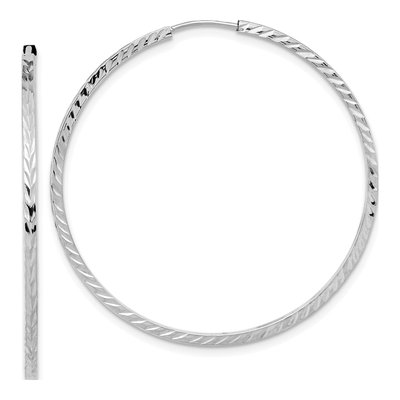 14K White Gold 40mm Diamond-Cut Endless Hoop Earrings