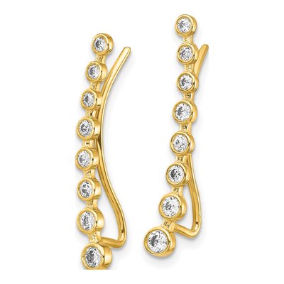 14K Yellow Gold CZ Ear Climber Threader Earrings – view 3